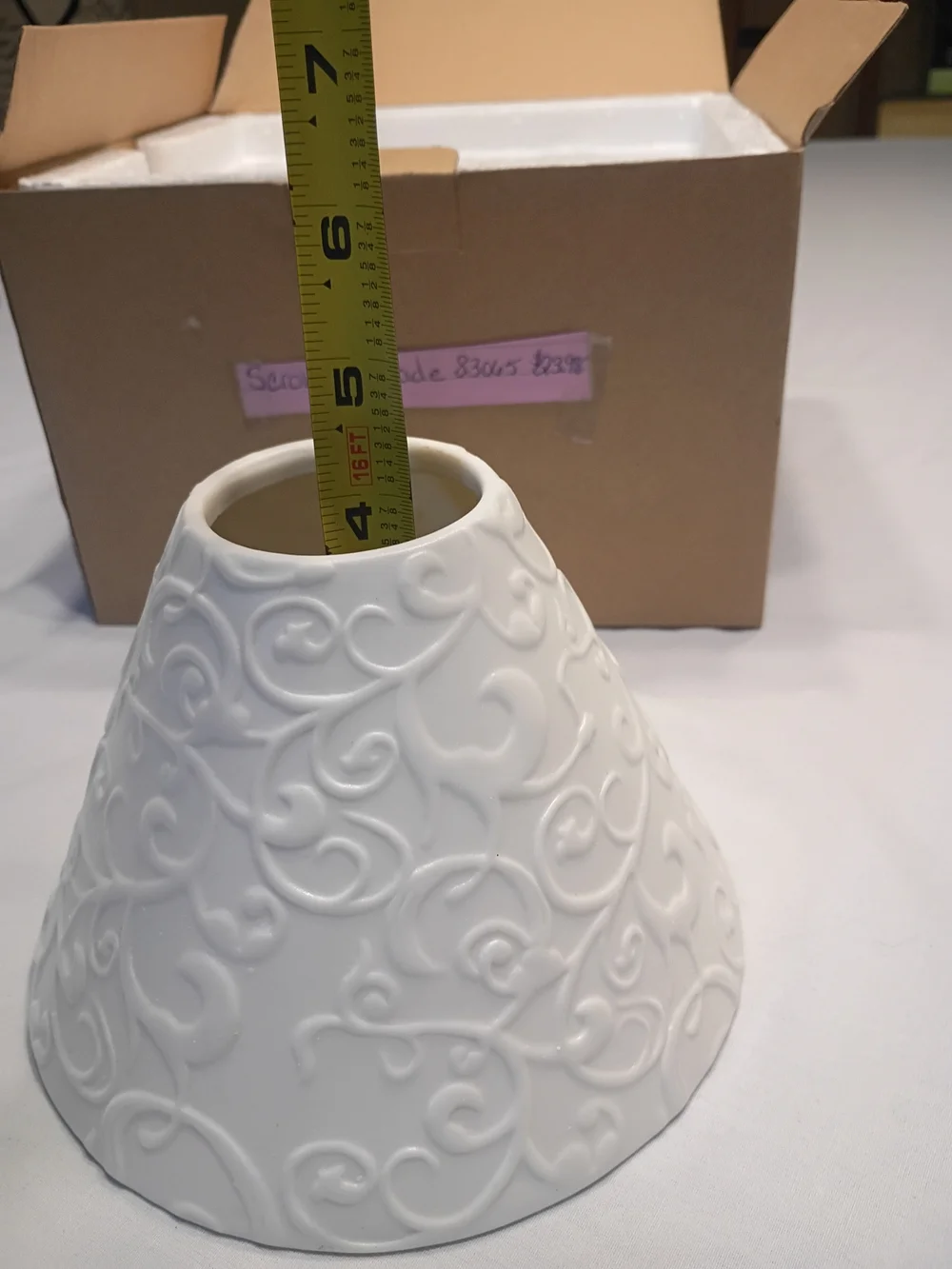 #6028 Gold Canyon Scrolling Candle Shade  White Ceramic